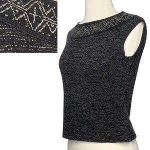 Vintage Max Studio Sleeveless Sweater Size Small Textured Gray Ikat Shell Career